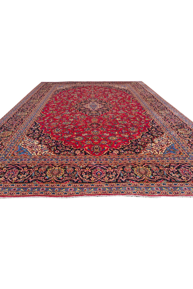 Authentic Hand Knotted Vintage Qashoun Wool Area Rug 12.8 x 9.6 Ft (1542 Ger-4)