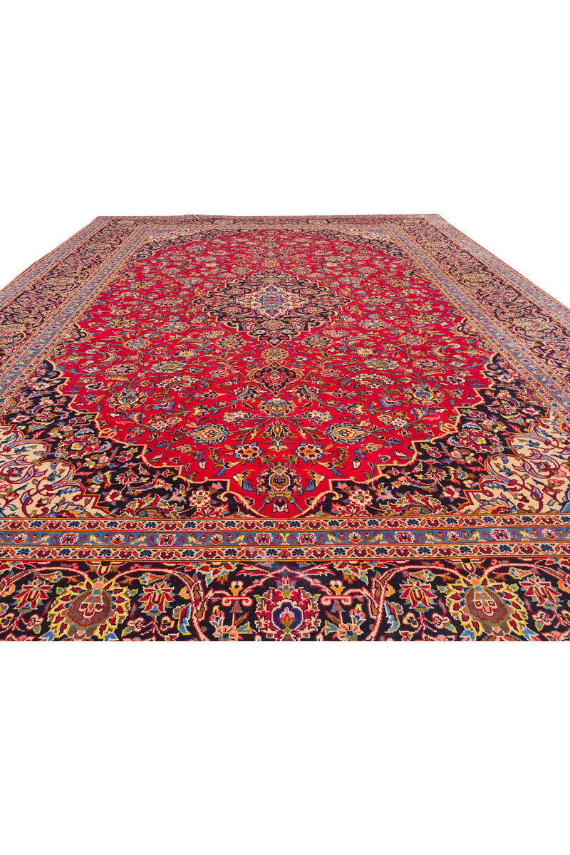 Authentic Hand Knotted Vintage Qashoun Wool Area Rug 12.8 x 9.6 Ft (1542 Ger-4)
