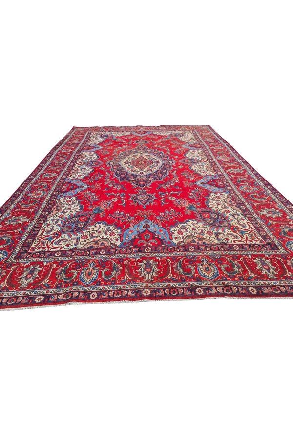 Authentic Hand Knotted Vintage Tabreez Wool Area Rug 14.1 x 9.4 Ft (1544 Ger-4)