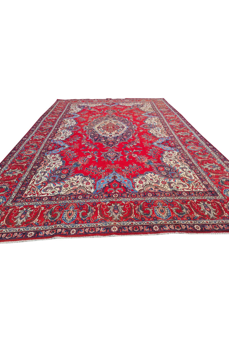 Authentic Hand Knotted Vintage Tabreez Wool Area Rug 14.1 x 9.4 Ft (1544 Ger-4)