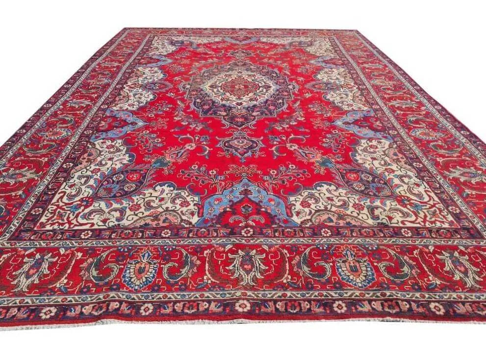Amazing Hand Knotted Vintage Tabreez Wool Area Rug 14.1 x 9.4 Ft