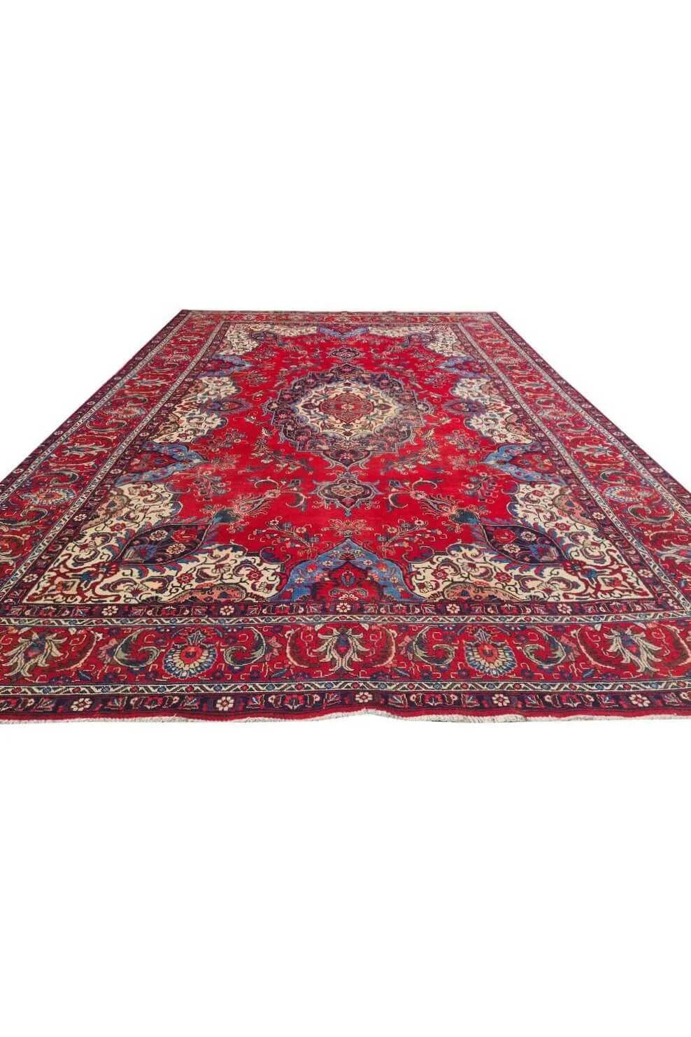 Amazing Hand Knotted Vintage Tabreez Wool Area Rug 14.1 x 9.4 Ft