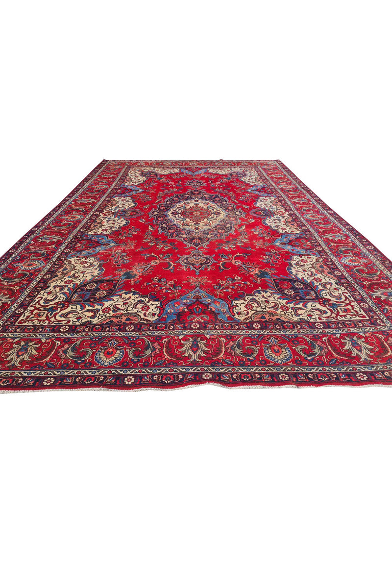 Authentic Hand Knotted Vintage Tabreez Wool Area Rug 14.1 x 9.4 Ft (1544 Ger-4)