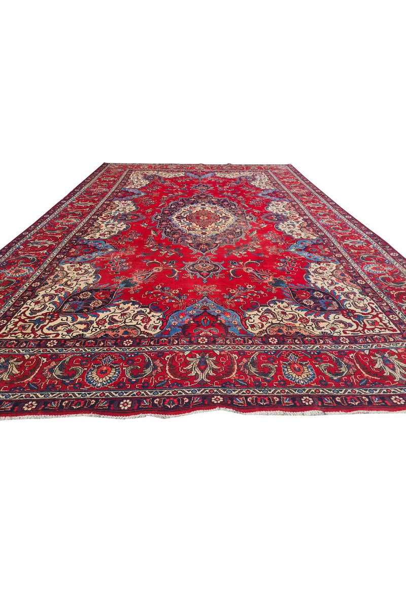 Authentic Hand Knotted Vintage Tabreez Wool Area Rug 14.1 x 9.4 Ft (1544 Ger-4)