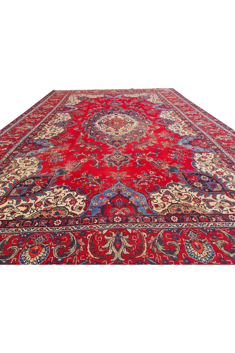 Authentic Hand Knotted Vintage Tabreez Wool Area Rug 14.1 x 9.4 Ft (1544 Ger-4)