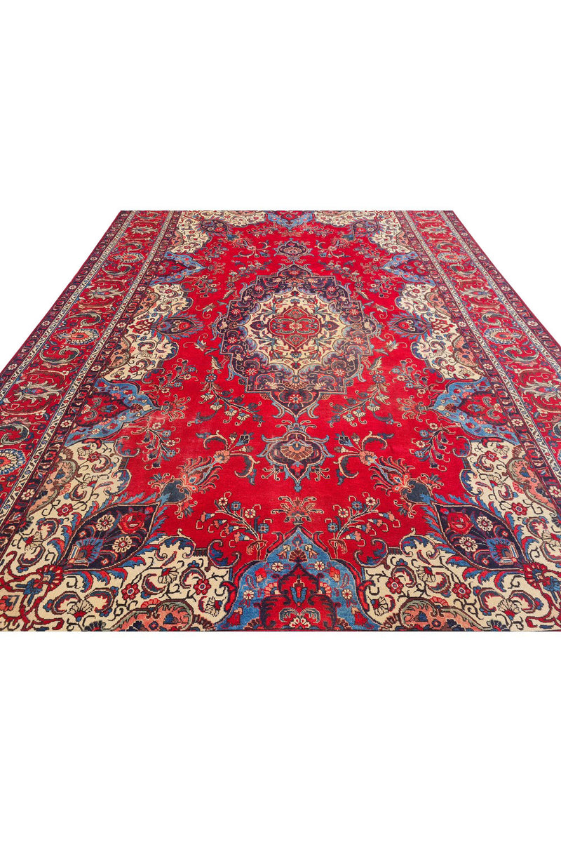 Authentic Hand Knotted Vintage Tabreez Wool Area Rug 14.1 x 9.4 Ft (1544 Ger-4)