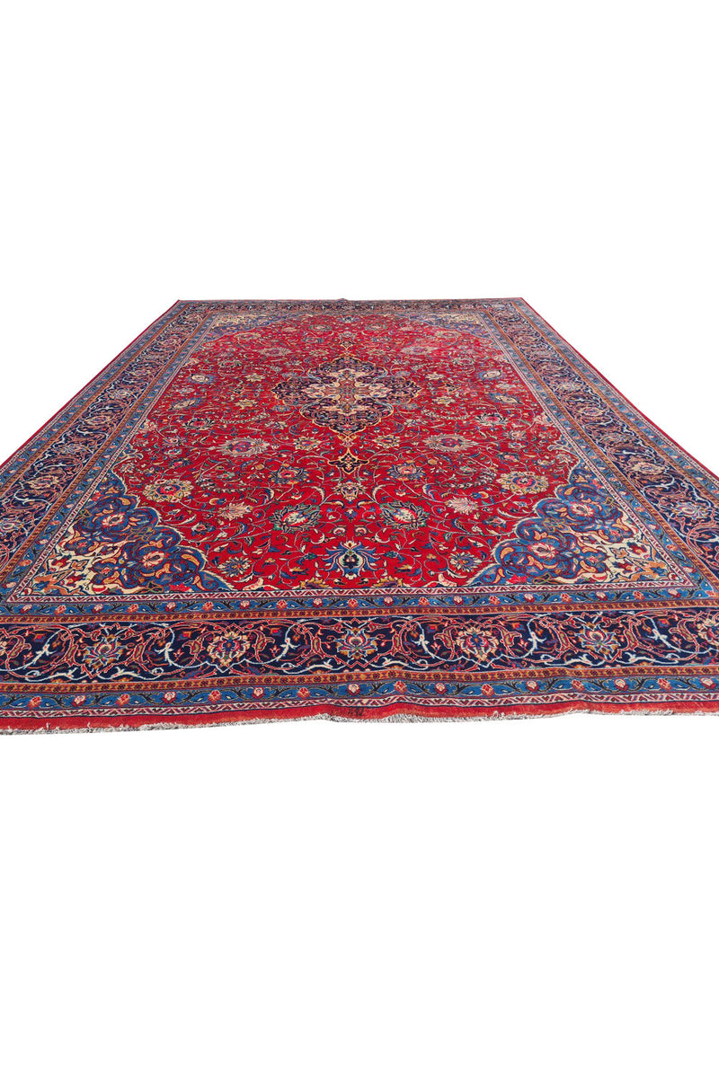 Authentic Hand Knotted Vintage Tabreez Wool Area Rug 13.10 x 9.9 Ft (1545 Ger-4)
