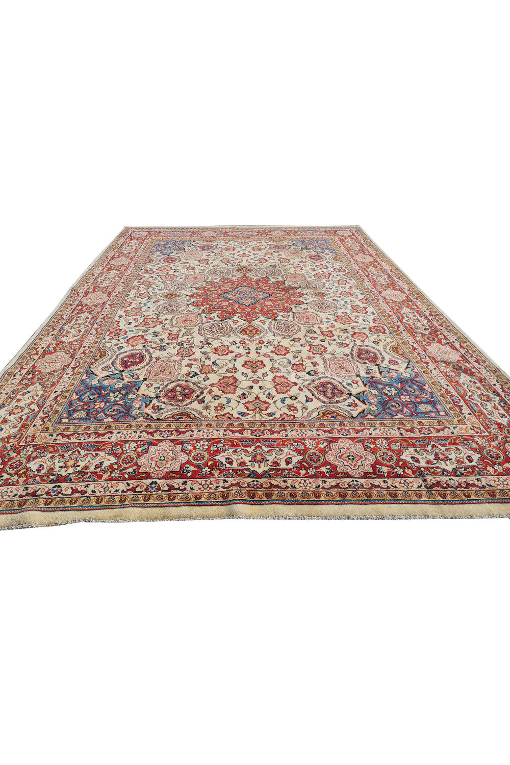 Authentic Hand Knotted Vintage Tabreez Wool Area Rug 12.8 x 8.6 Ft (1553 Ger-4)