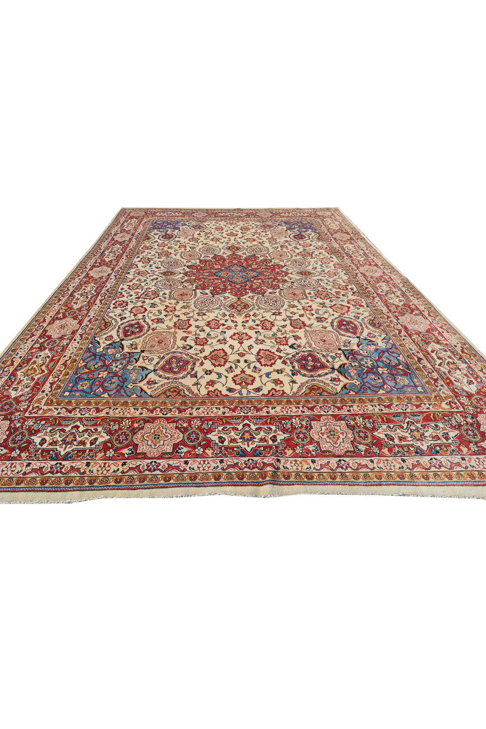 Authentic Hand Knotted Vintage Tabreez Wool Area Rug 12.8 x 8.6 Ft (1553 Ger-4)