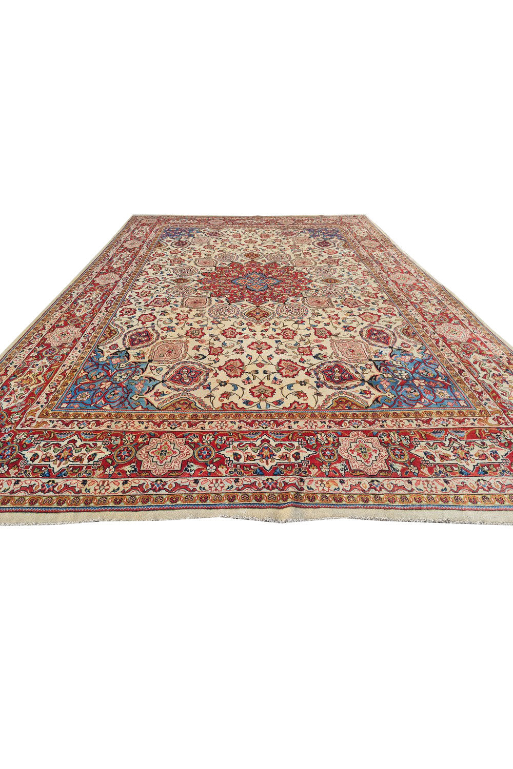 Authentic Hand Knotted Vintage Tabreez Wool Area Rug 12.8 x 8.6 Ft (1553 Ger-4)