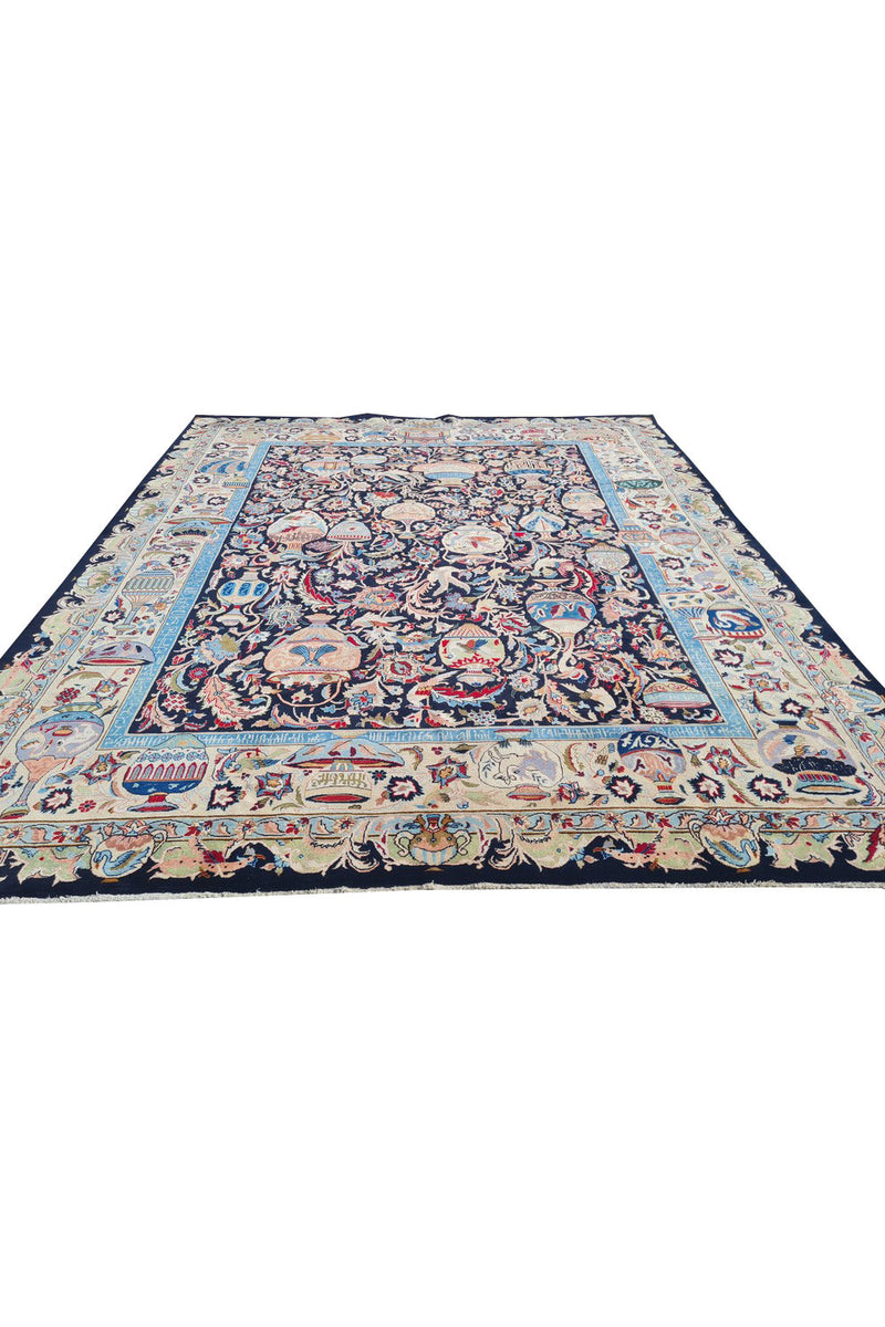 Authentic Hand Knotted Vintage Kashmour Pictorial Wool Area Rug 9.8 x 8.0 Ft (1557 Ger-4)