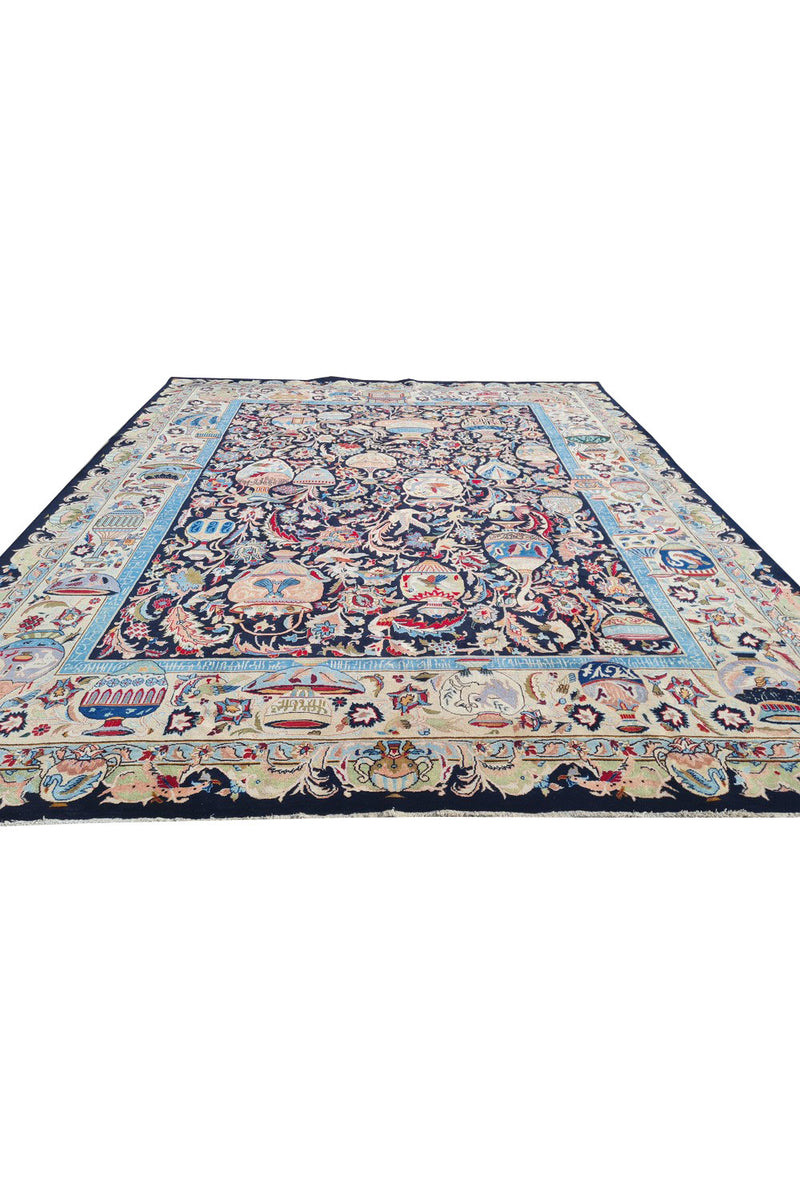 Authentic Hand Knotted Vintage Kashmour Pictorial Wool Area Rug 9.8 x 8.0 Ft (1557 Ger-4)