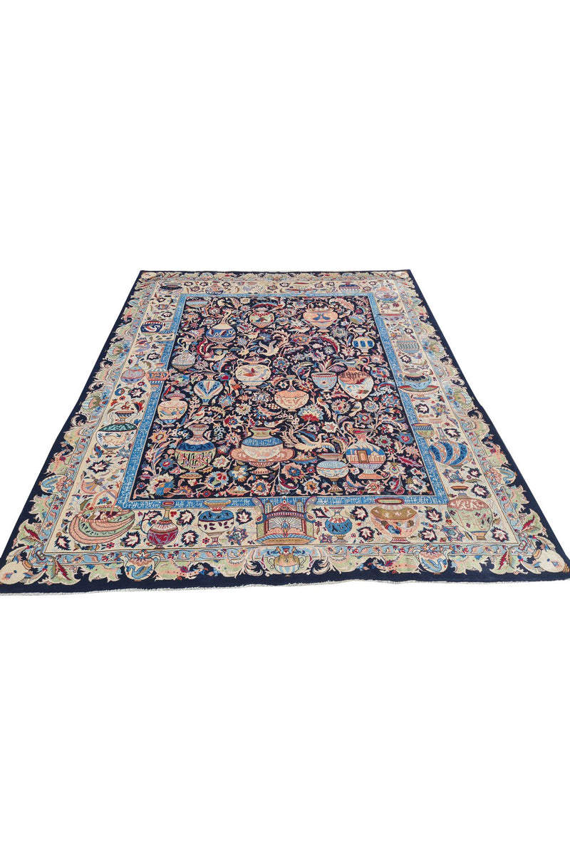 Authentic Hand Knotted Vintage Kashmour Pictorial Wool Area Rug 9.8 x 8.0 Ft (1557 Ger-4)