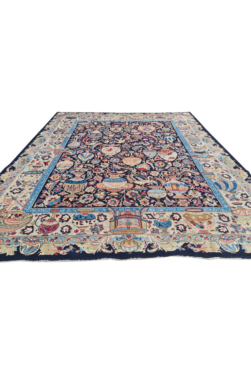 Authentic Hand Knotted Vintage Kashmour Pictorial Wool Area Rug 9.8 x 8.0 Ft (1557 Ger-4)
