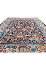 Authentic Hand Knotted Vintage Kashmour Pictorial Wool Area Rug 9.8 x 8.0 Ft (1557 Ger-4)