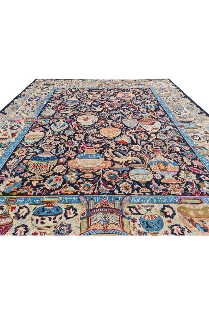 Authentic Hand Knotted Vintage Kashmour Pictorial Wool Area Rug 9.8 x 8.0 Ft (1557 Ger-4)