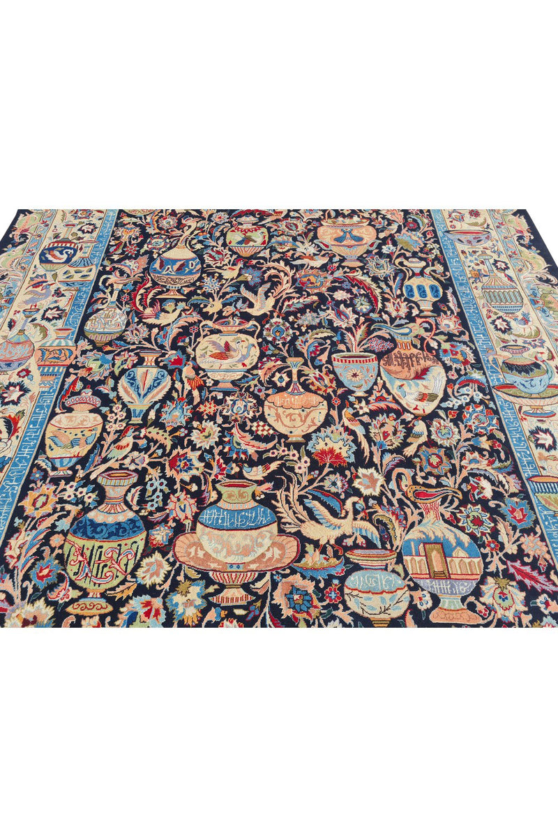 Authentic Hand Knotted Vintage Kashmour Pictorial Wool Area Rug 9.8 x 8.0 Ft (1557 Ger-4)