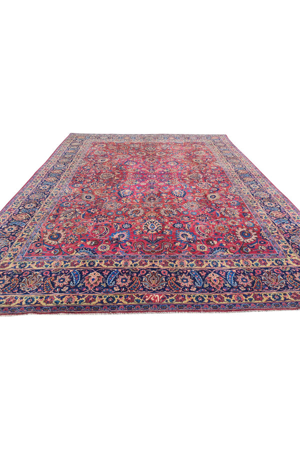 Authentic Hand Knotted Antique Qashoun Wool Area Rug 13.1 x 10.0 Ft (1561 Ger-4)