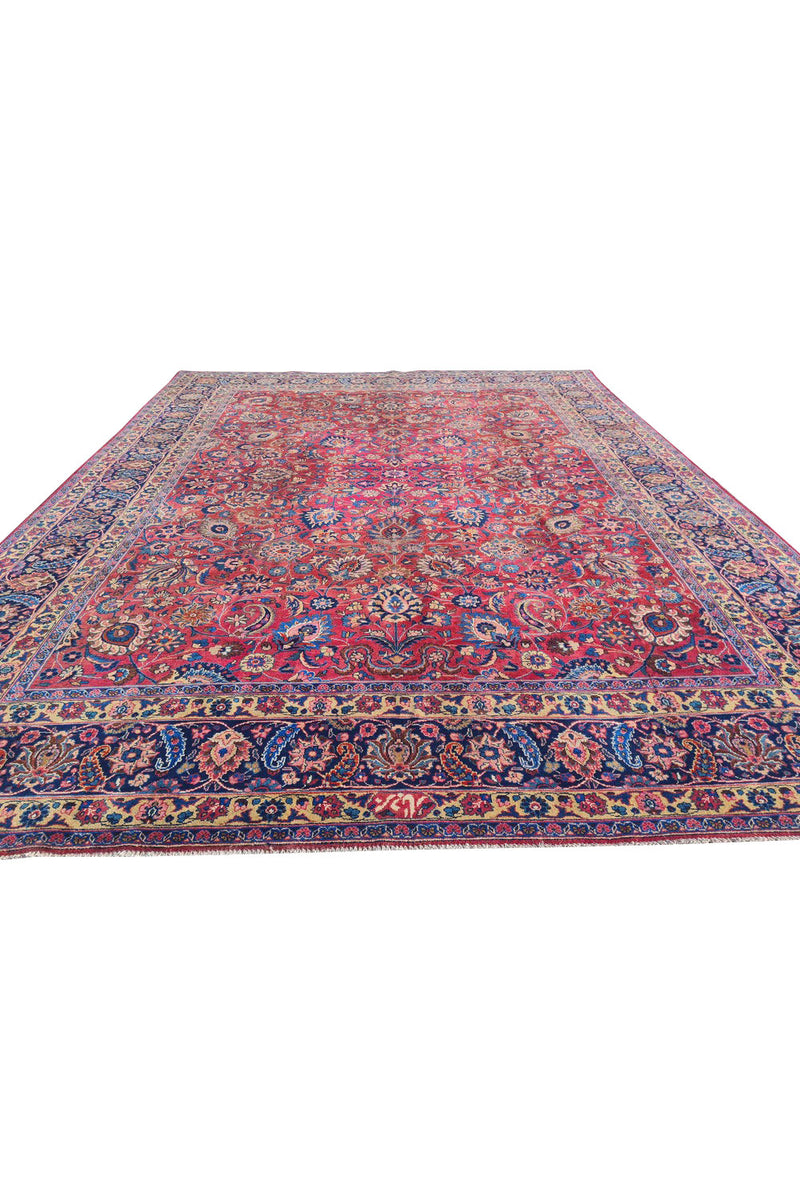 Authentic Hand Knotted Antique Qashoun Wool Area Rug 13.1 x 10.0 Ft (1561 Ger-4)