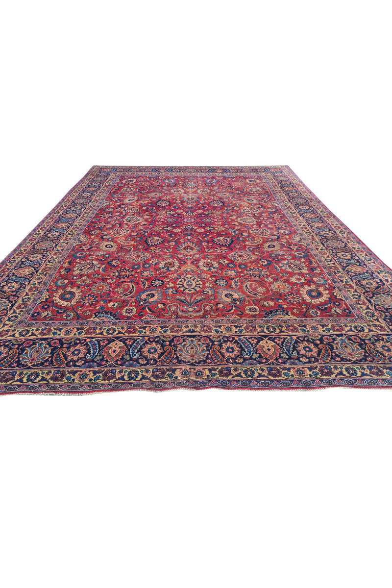 Authentic Hand Knotted Antique Qashoun Wool Area Rug 13.1 x 10.0 Ft (1561 Ger-4)