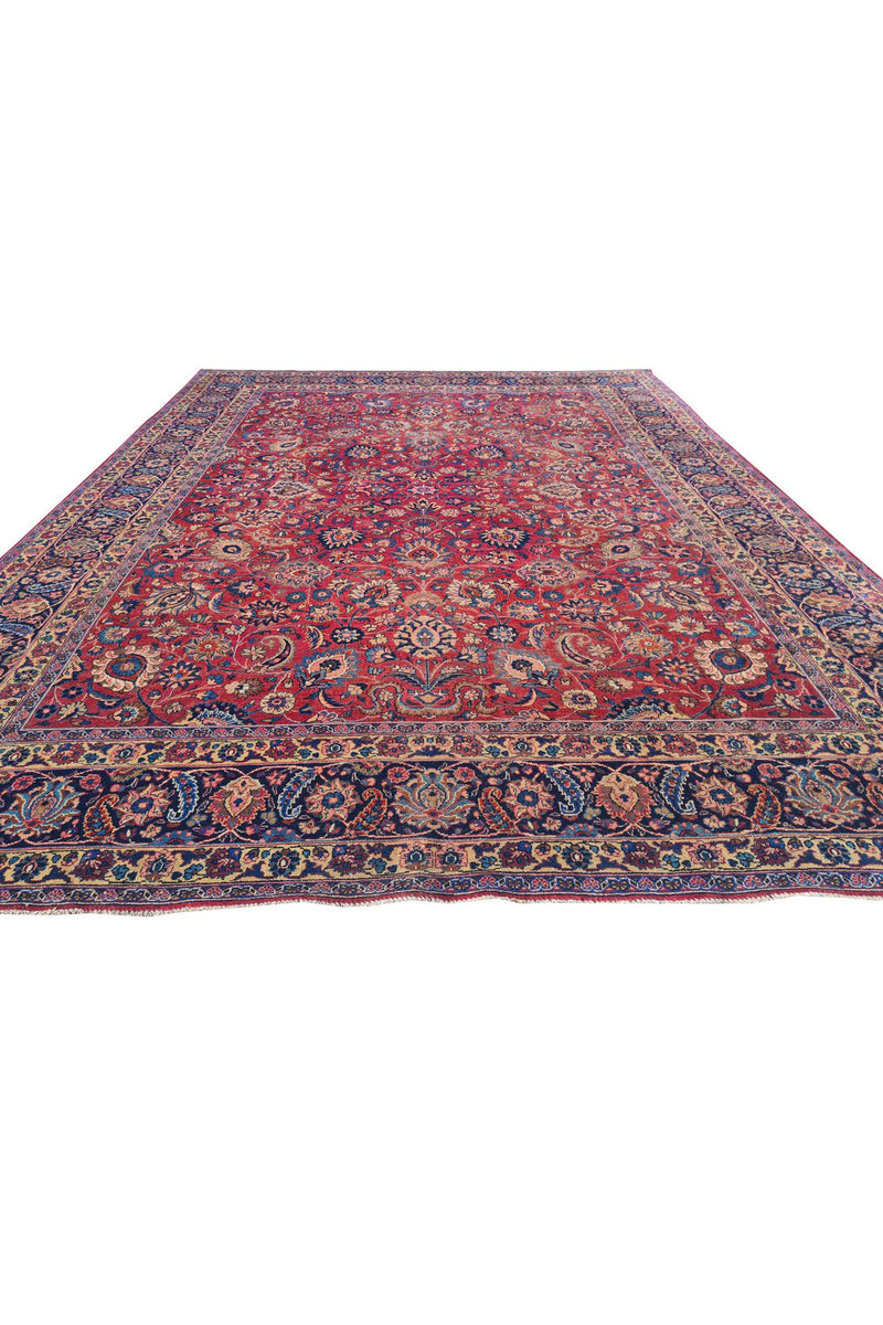 Authentic Hand Knotted Antique Qashoun Wool Area Rug 13.1 x 10.0 Ft (1561 Ger-4)