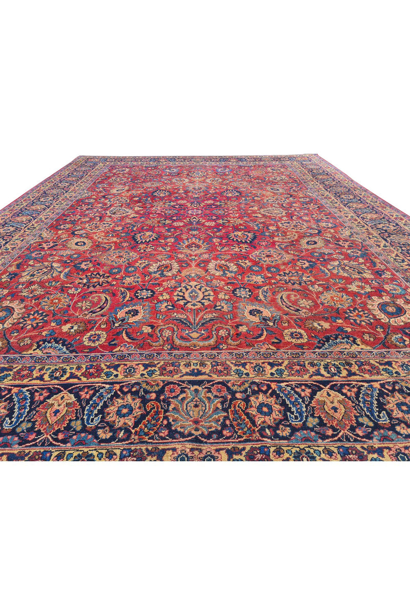Authentic Hand Knotted Antique Qashoun Wool Area Rug 13.1 x 10.0 Ft (1561 Ger-4)