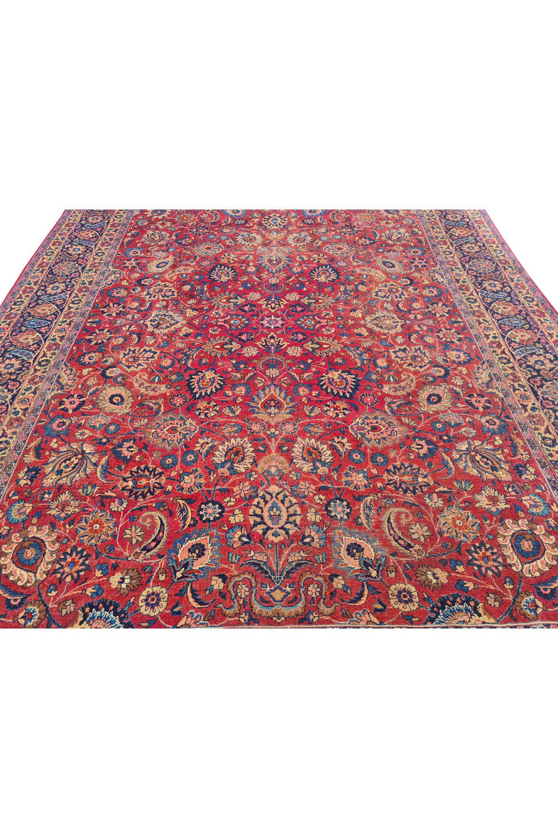 Authentic Hand Knotted Antique Qashoun Wool Area Rug 13.1 x 10.0 Ft (1561 Ger-4)
