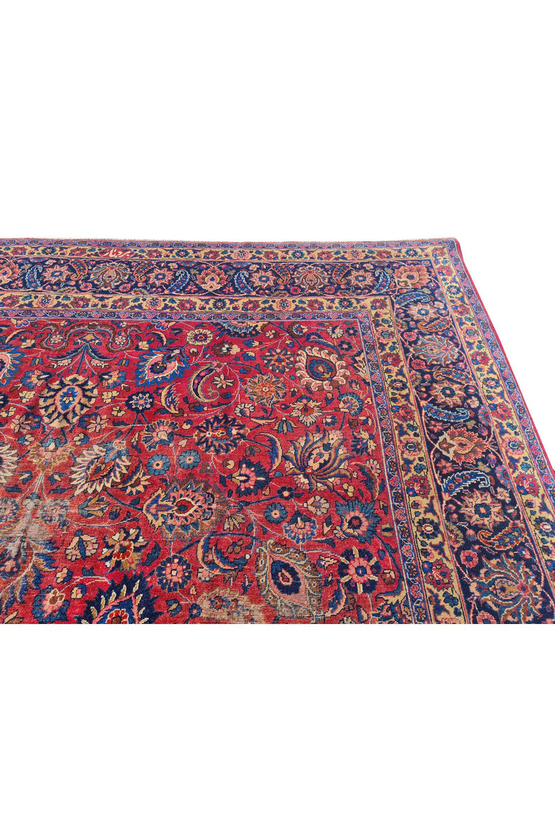Authentic Hand Knotted Antique Qashoun Wool Area Rug 13.1 x 10.0 Ft (1561 Ger-4)