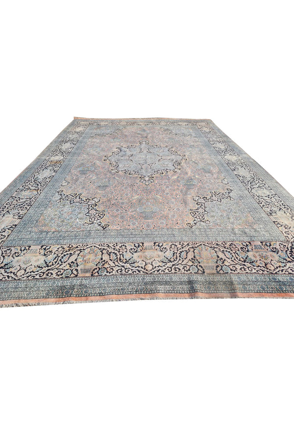 Authentic Hand Knotted Vintage Kashmiri Wool Area Rug 17.9 x 11.11 Ft (1565 Ger-4)