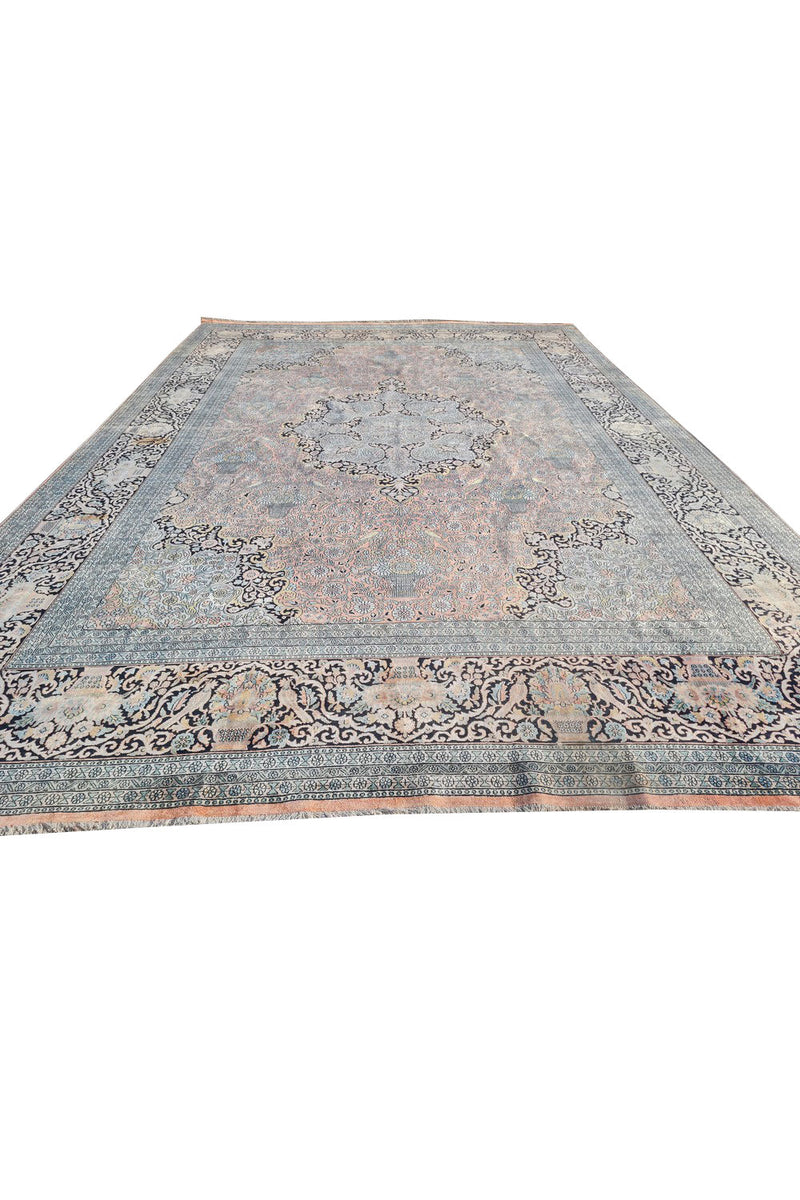 Authentic Hand Knotted Vintage Kashmiri Wool Area Rug 17.9 x 11.11 Ft (1565 Ger-4)