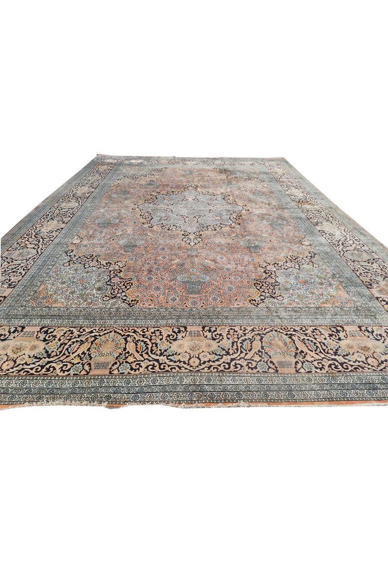 Authentic Hand Knotted Vintage Kashmiri Wool Area Rug 17.9 x 11.11 Ft (1565 Ger-4)