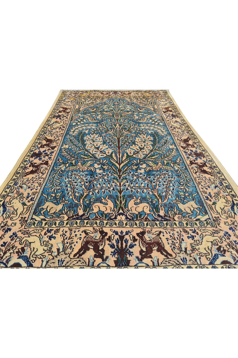 Authentic Hand Knotted Vintage Pashmin Koum Hunting Pictorial Wool Area Rug 5.6 x 3.5 Ft (1759 Ger-4)