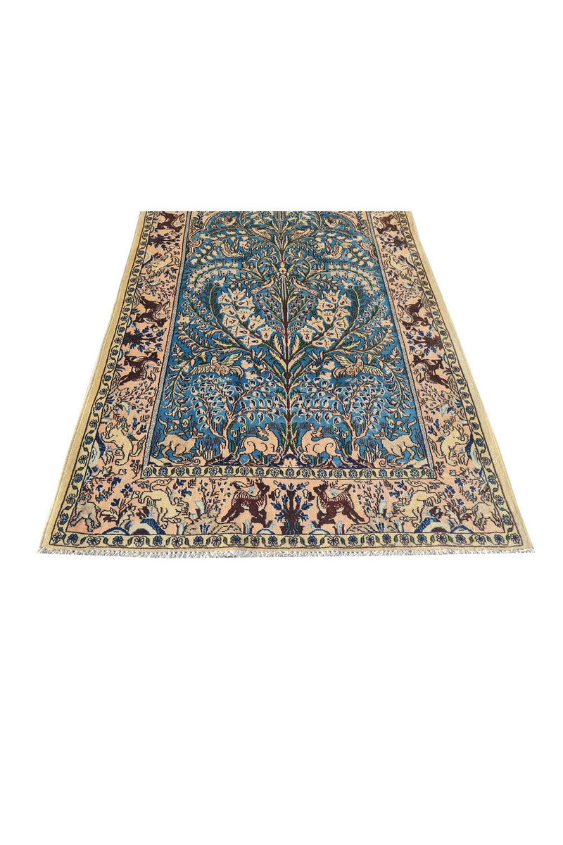 Authentic Hand Knotted Vintage Pashmin Koum Hunting Pictorial Wool Area Rug 5.6 x 3.5 Ft (1759 Ger-4)