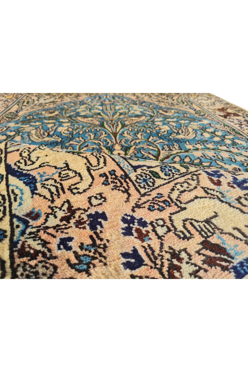 Authentic Hand Knotted Vintage Pashmin Koum Hunting Pictorial Wool Area Rug 5.6 x 3.5 Ft (1759 Ger-4)