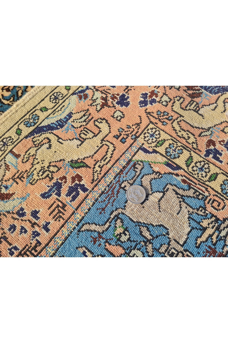 Authentic Hand Knotted Vintage Pashmin Koum Hunting Pictorial Wool Area Rug 5.6 x 3.5 Ft (1759 Ger-4)