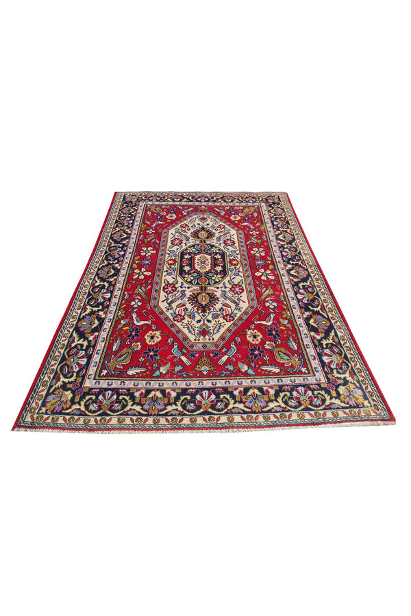 Authentic Hand Knotted Vintage Pashmin Koum Pictorial Wool Area Rug 5.2 x 3.7 Ft (1767 Ger-4)