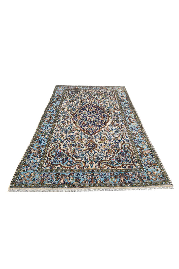 Authentic Hand Knotted Vintage Pashmin Koum Wool Area Rug 5.2 x 3.4 Ft (1774 Ger-4)