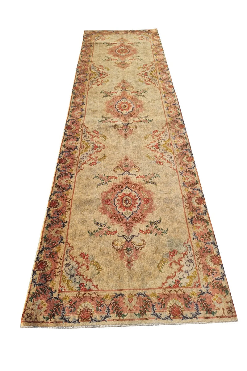 Amazing Hand Knotted Vintage Shahi Tabreez Wool Area Runner Rug 10 x 3 Ft