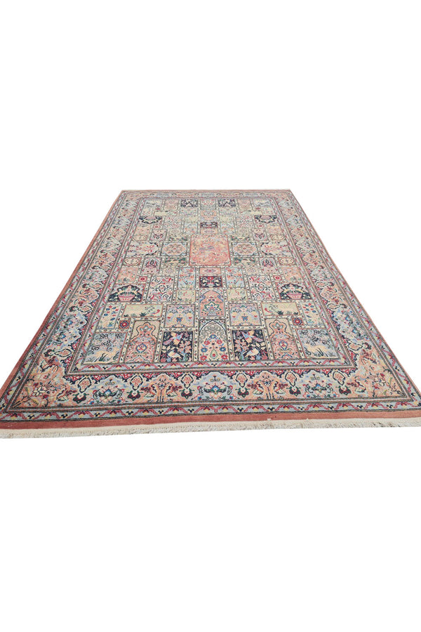 Authentic Hand Knotted Vintage Double Knot Pictorial Wool Area Rug 7.2 x 4.5 Ft (1813 Ger-4)