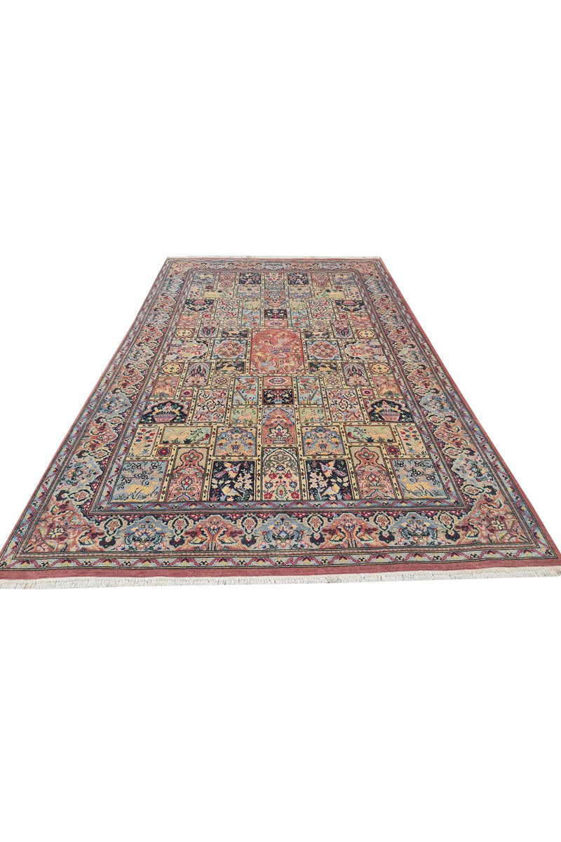 Authentic Hand Knotted Vintage Double Knot Pictorial Wool Area Rug 7.2 x 4.5 Ft (1813 Ger-4)