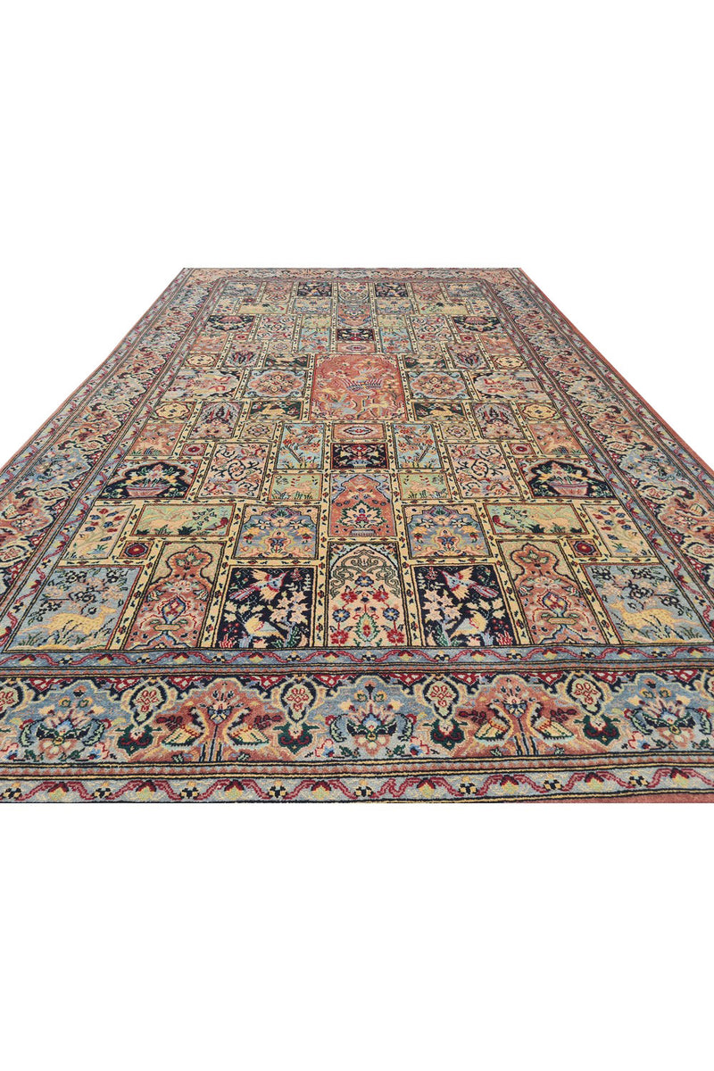 Authentic Hand Knotted Vintage Double Knot Pictorial Wool Area Rug 7.2 x 4.5 Ft (1813 Ger-4)