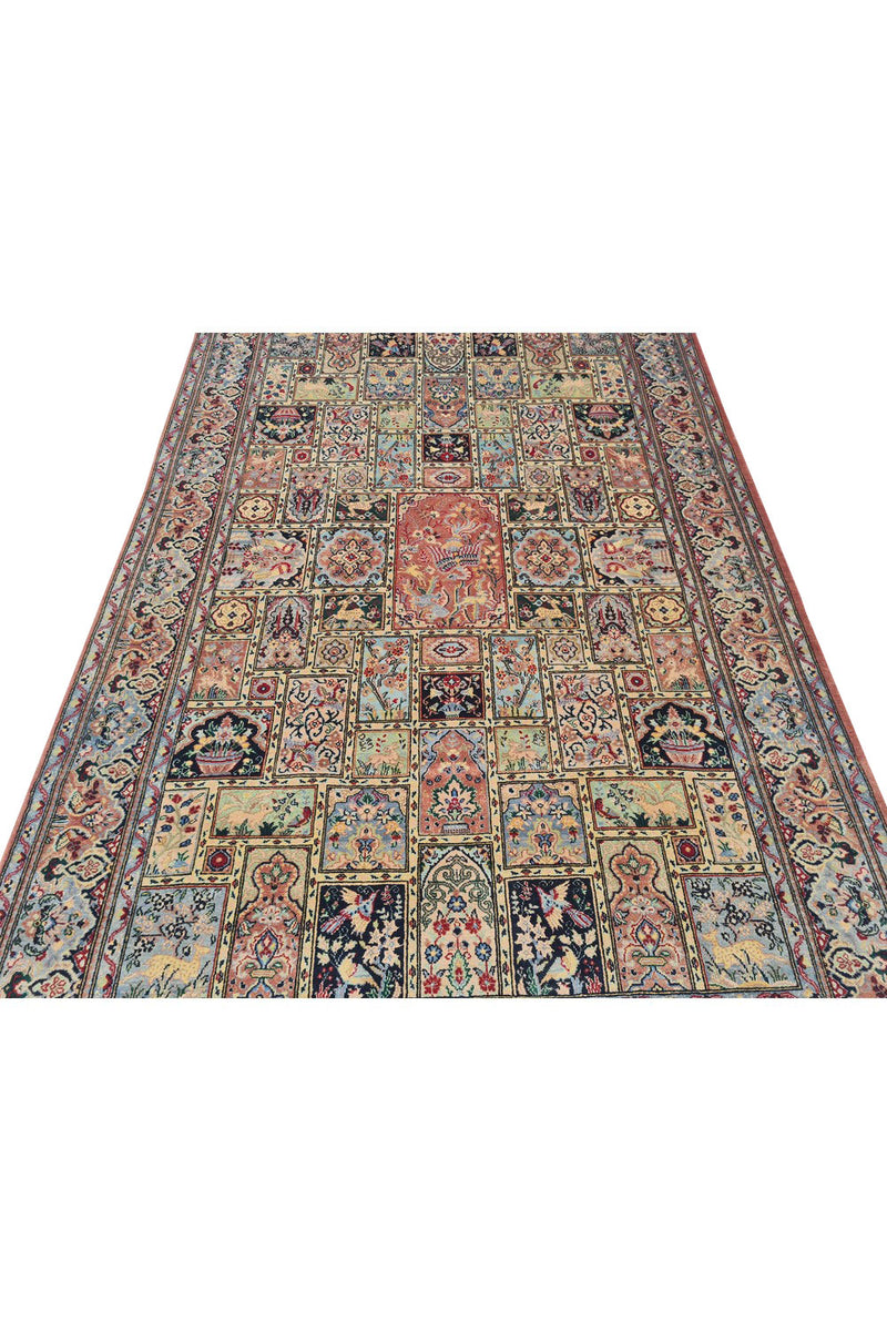 Authentic Hand Knotted Vintage Double Knot Pictorial Wool Area Rug 7.2 x 4.5 Ft (1813 Ger-4)