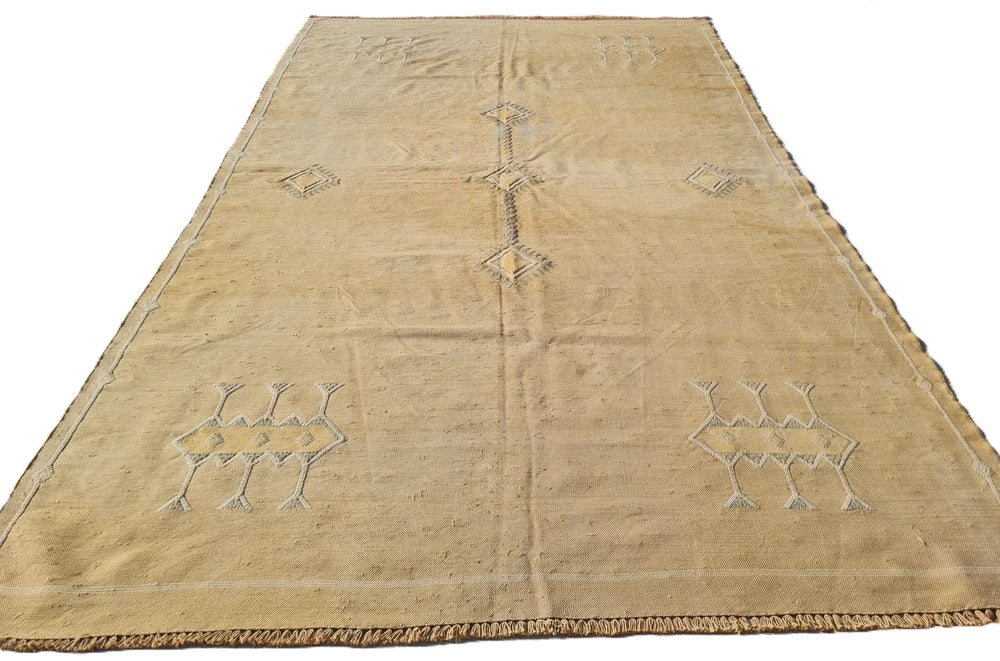 Amazing Hand Knotted Vintage Morocco Sumouk Kilim Silk Area Rug 8 x 5 Ft