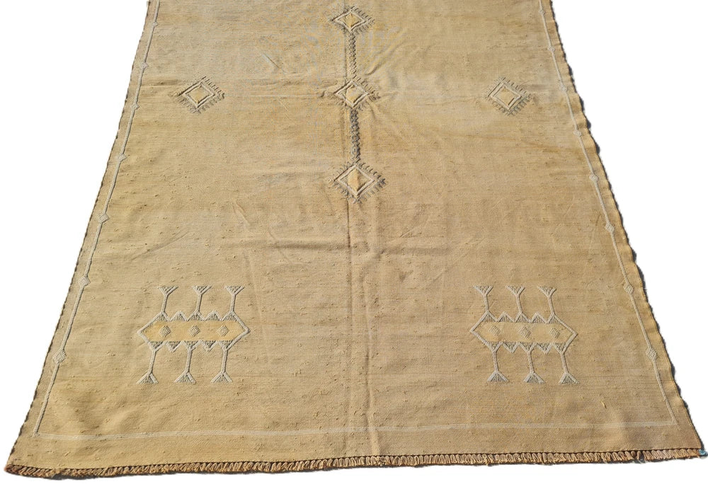 Amazing Hand Knotted Vintage Morocco Sumouk Kilim Silk Area Rug 8 x 5 Ft