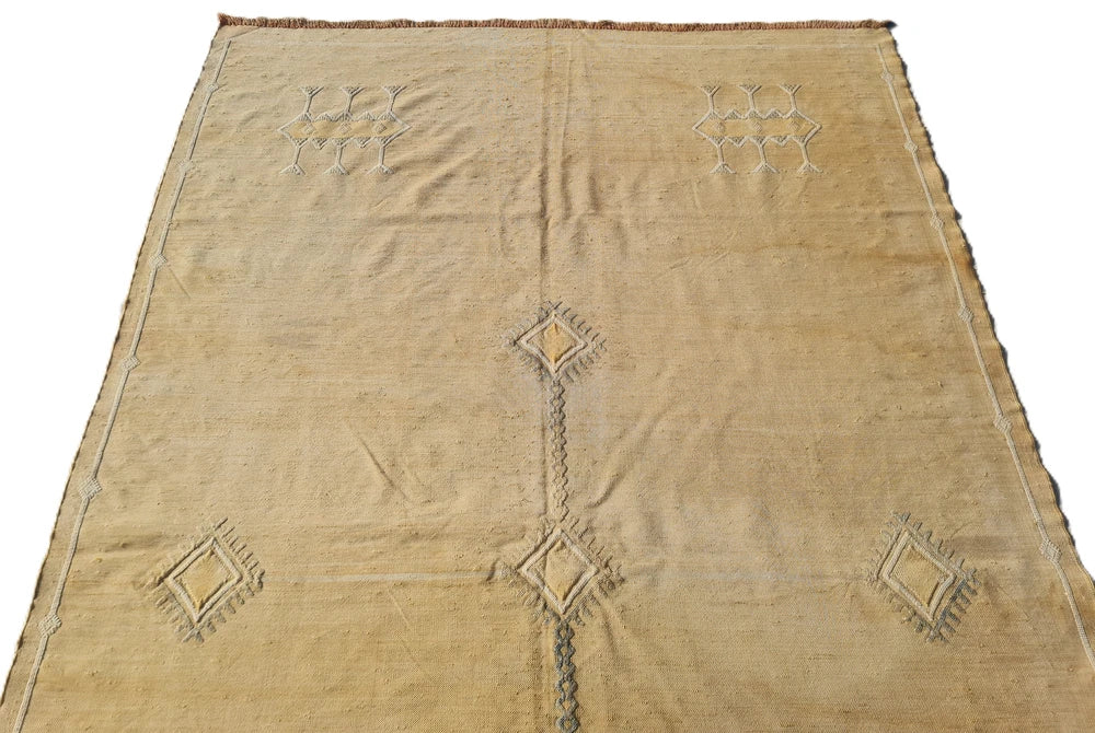 Amazing Hand Knotted Vintage Morocco Sumouk Kilim Silk Area Rug 8 x 5 Ft