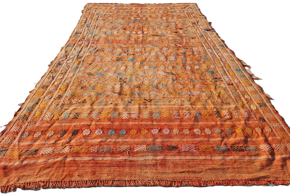 Amazing Hand Knotted Vintage Morocco Sumouk Kilim Silk Area Rug 8 x 5 Ft