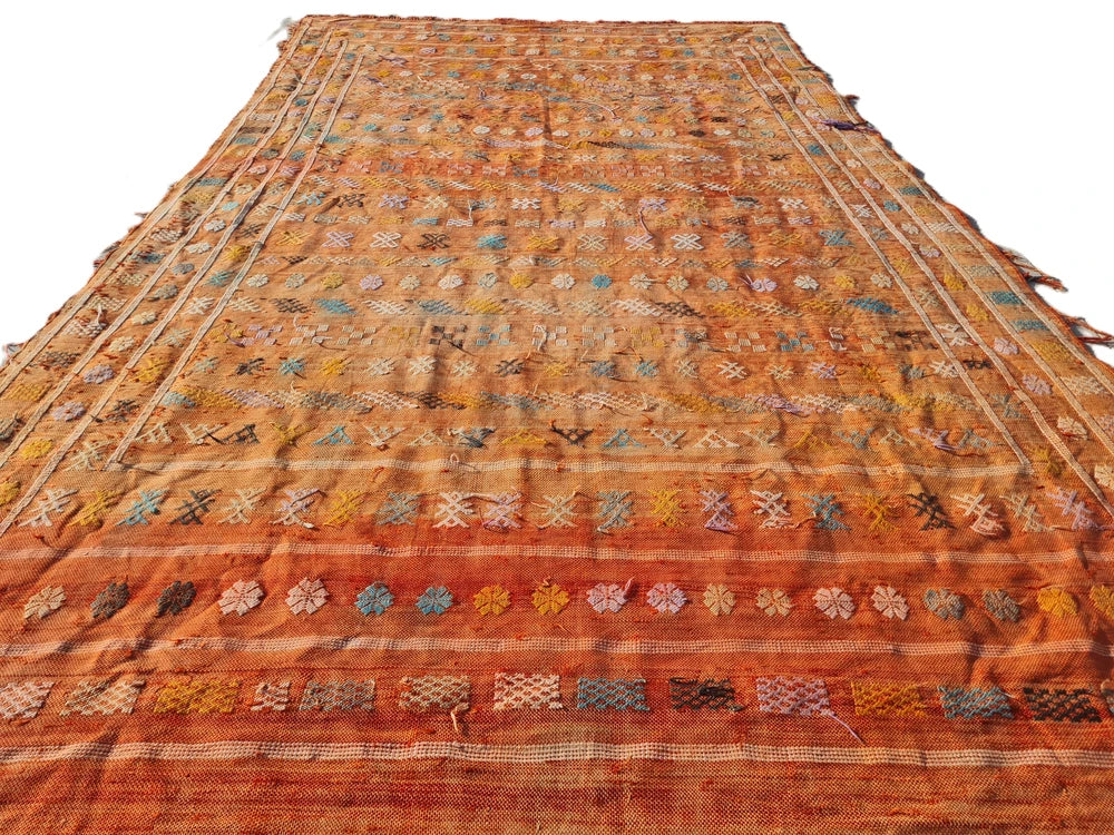 Amazing Hand Knotted Vintage Morocco Sumouk Kilim Silk Area Rug 8 x 5 Ft