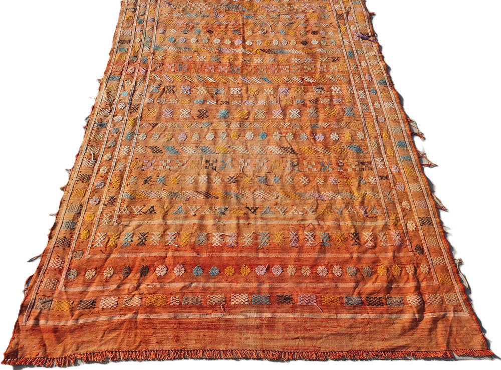 Amazing Hand Knotted Vintage Morocco Sumouk Kilim Silk Area Rug 8 x 5 Ft