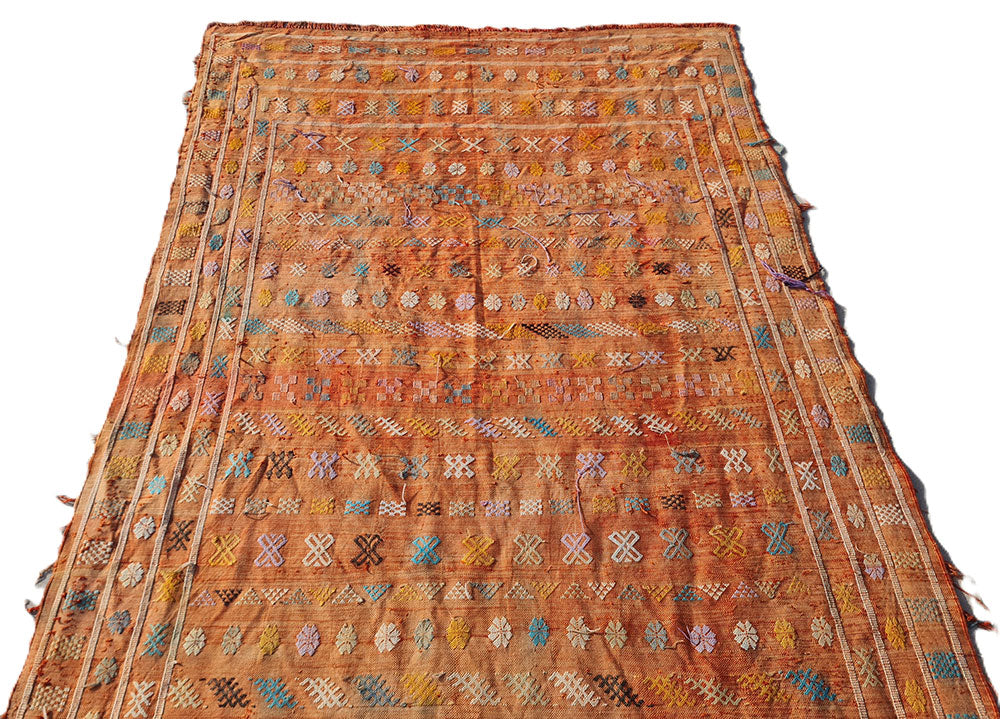 Amazing Hand Knotted Vintage Morocco Sumouk Kilim Silk Area Rug 8 x 5 Ft