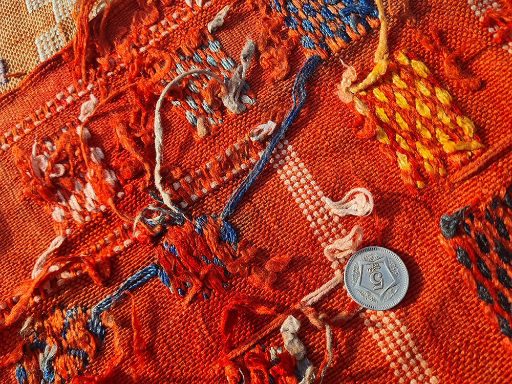 Amazing Hand Knotted Vintage Morocco Sumouk Kilim Silk Area Rug 8 x 5 Ft